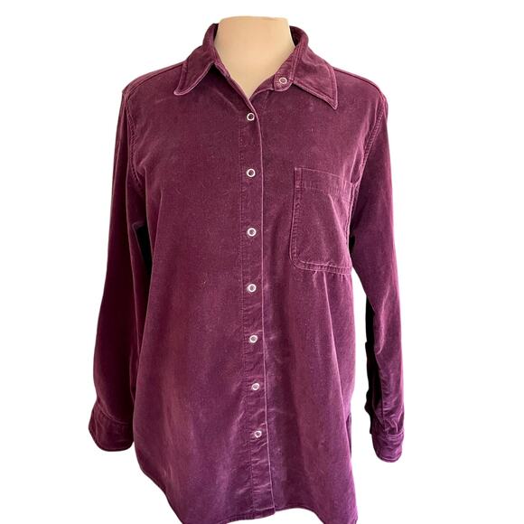 Faded Glory Burgundy Brushed Velvet Snap Front Shirt Size 14W/16W Fall Winter - Picture 1 of 9
